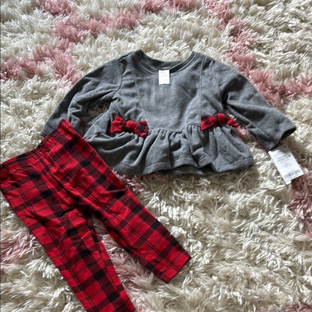 NWT carters Gray and Red Plaid Baby Outfit 12M